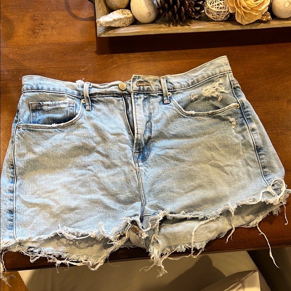 Good American Blue Jean Shorts Distressed High-Waisted